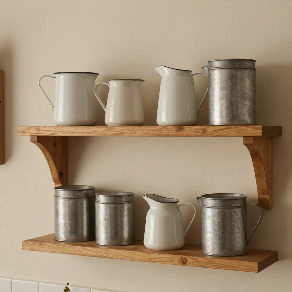 Rustic wall art and framed prints in kitchen